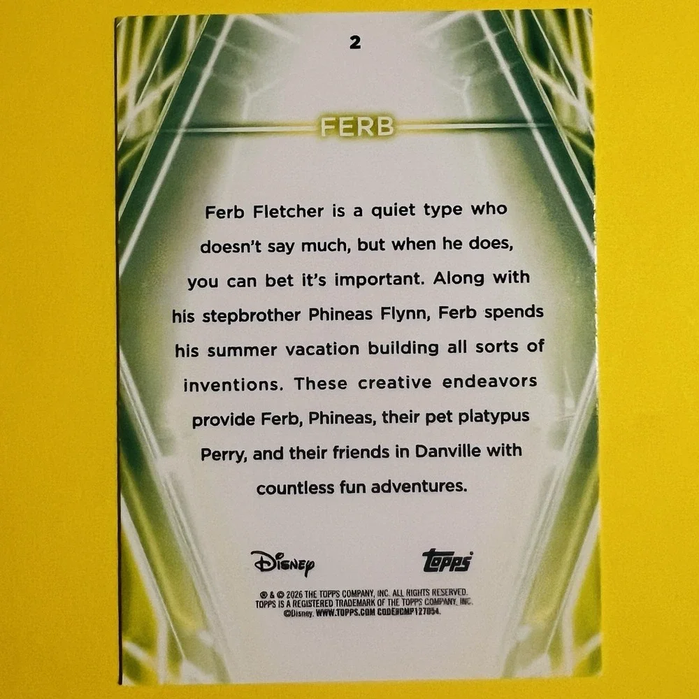 2026‎ Topps Disney Neon Ferb #2 Phineas and Ferb Base Card